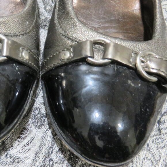 BOGO AGL Black Silverish Leather Cap Toe Ballet Flat Size 8 scrunched slip on 8 - Picture 4 of 13